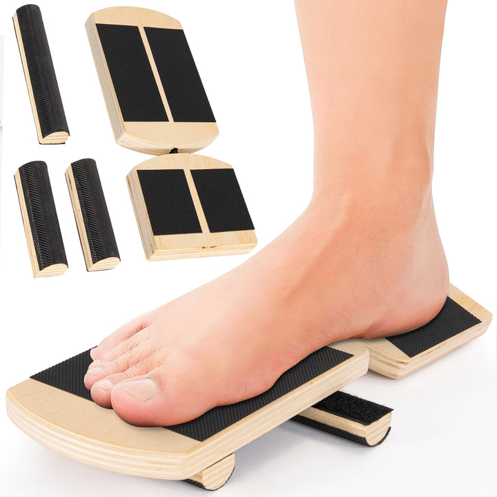 Knöchel-Balanceboard aus Holz,Rutschfester Knöcheltrainer Fusstrainer mit 2 Verstellbare Seitenplatt