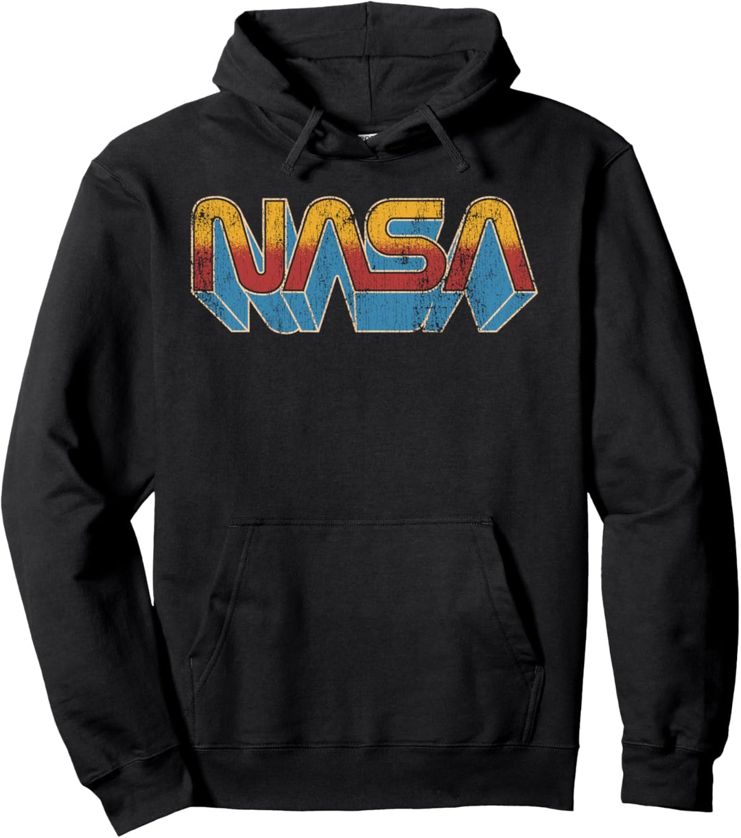 NASA Distressed Yellow Red Blue 3D Logo Pullover Hoodie