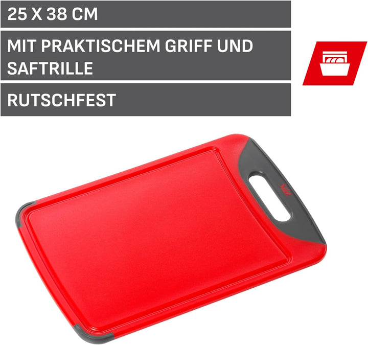 Silit Schneidebrett 38 x 25 cm rechteckig, Kunststoff, Tranchierbrett mit Saftrillen, praktischer Gr