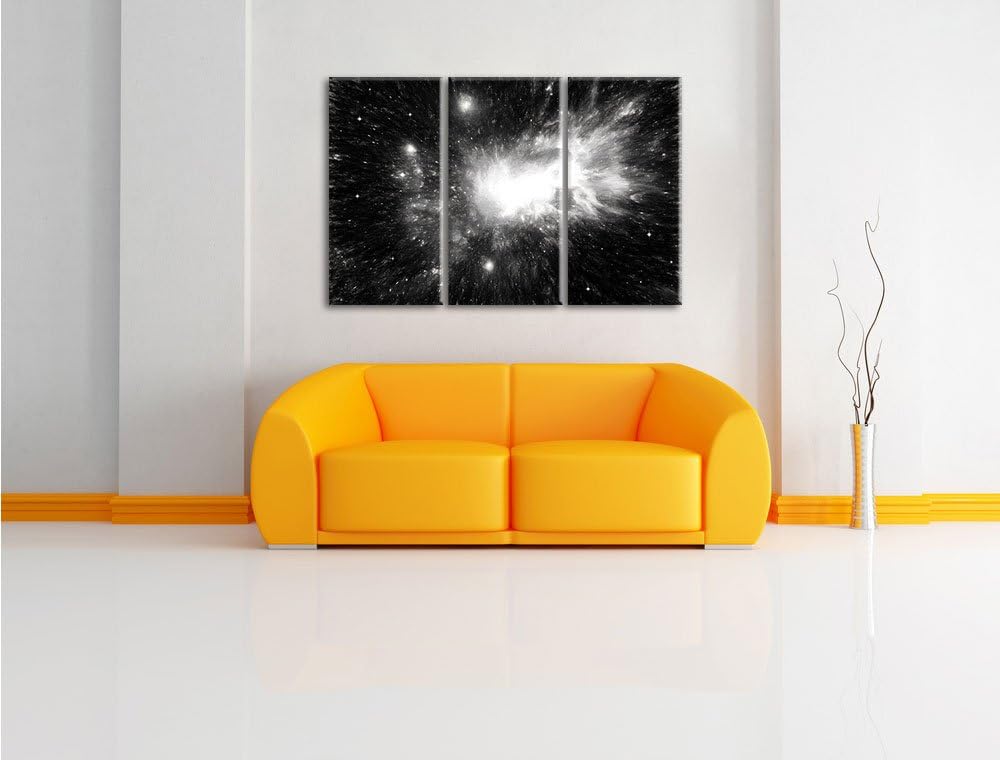 Pixxprint Ferne Galaxie im Sternenstaub Kunst Kohle Effekt 3-Teiler Leinwandbild 120x80 Bild auf Lei