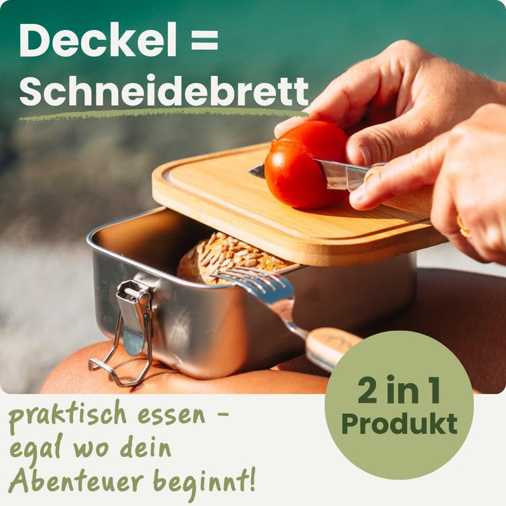 Gipfelgaudi Gipfelstürmer Brotdose mit Holzdeckel I Langlebige Edelstahl Box für Kinder & Erwachsene