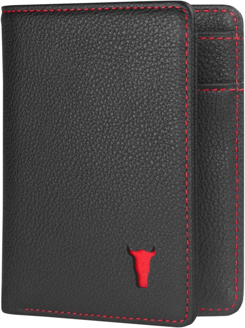 TORRO Herren Geldbörse - Premium-Echtleder-Geldbörse mit RFID-Schutz Slim Bi-Fold Schwarz mit Roten