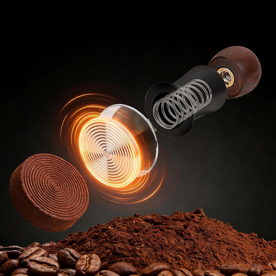 Tamper 53mm, kalibrierter federbelasteter Kaffeestampfer, Espresso Stempel aus 304 Edelstahl mit Mas