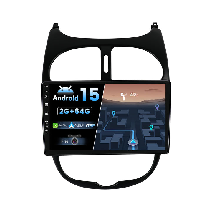 Android 15 IPS Autoradio Passt für Peugeot 206 (2002-2010) - Eingebautes Kabellos CarPlay Android Au