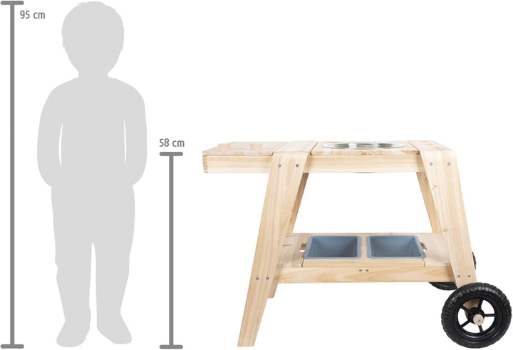 Small Foot Matschküche kompakt aus Holz, praktische Outdoorküche in kompakter Grösse mit Rädern, ab