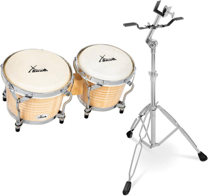 XDrum Bongos Pro Natur - 2 Trommeln mit 6,5" (17 cm) und 7,5" (20 cm) Durchmesser - Bongotrommeln mi