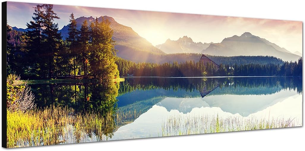 Paul Sinus Art Panoramabild auf Leinwand und Keilrahmen 150x50cm Slowakei Nationalpark Berge See Son