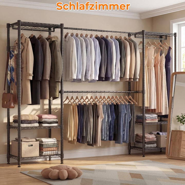 Himimi Teleskop-Kleiderständer Stabil, Offener Kleiderschrank System mit 4 Kleiderstangen & 6 Höhenv