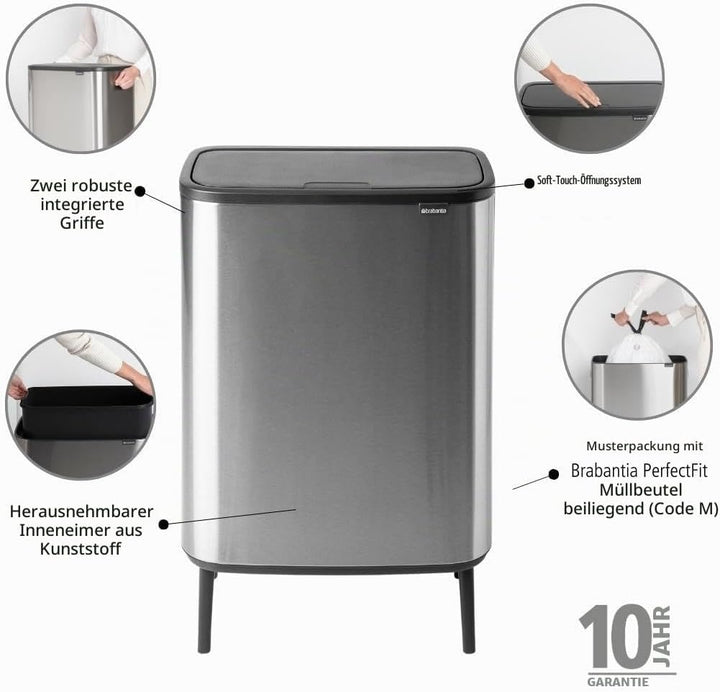 Brabantia Bo Touch Bin Hi, Matt Steel, Fingerprint Proof, 60L 1 Inneneimer (60L) Matt Steel Fingerpr