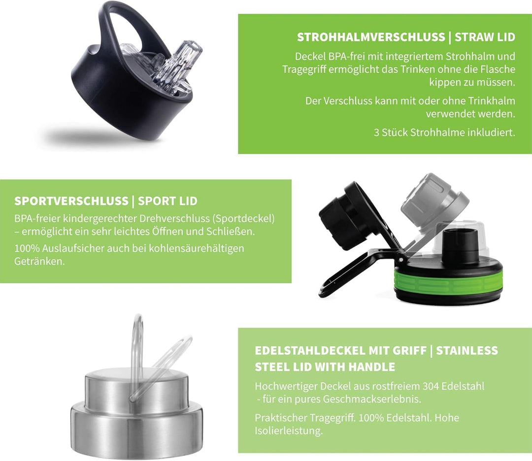 hydro2go Edelstahl Trinkflasche – BPA-freie Isolierflasche für Kinder, Schule, Sport & Outdoor – Häl