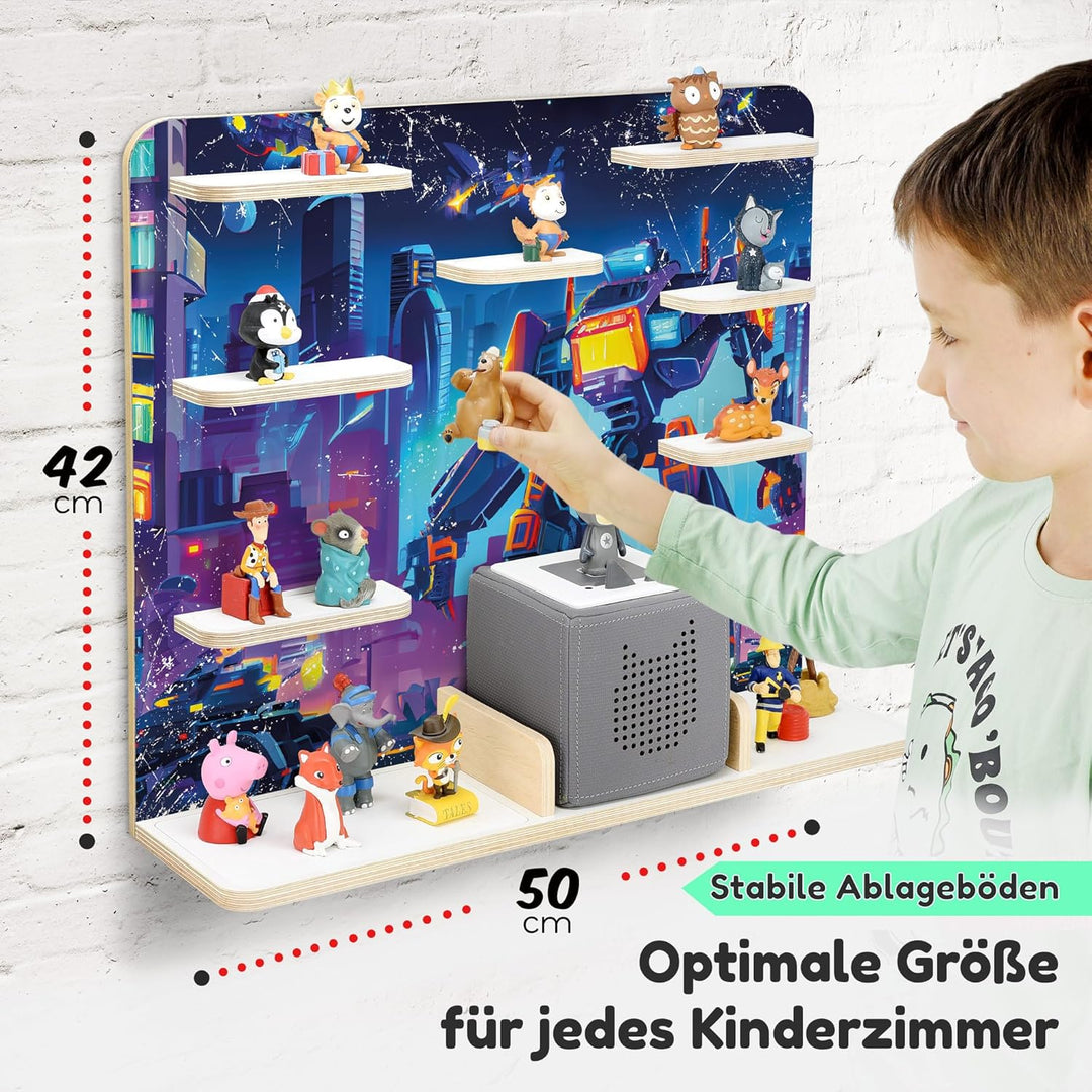 stadtecken Holzregal für Musikbox I Geeignet für die Toniebox und ca. 50 Tonies I Perfekte Tonie Auf
