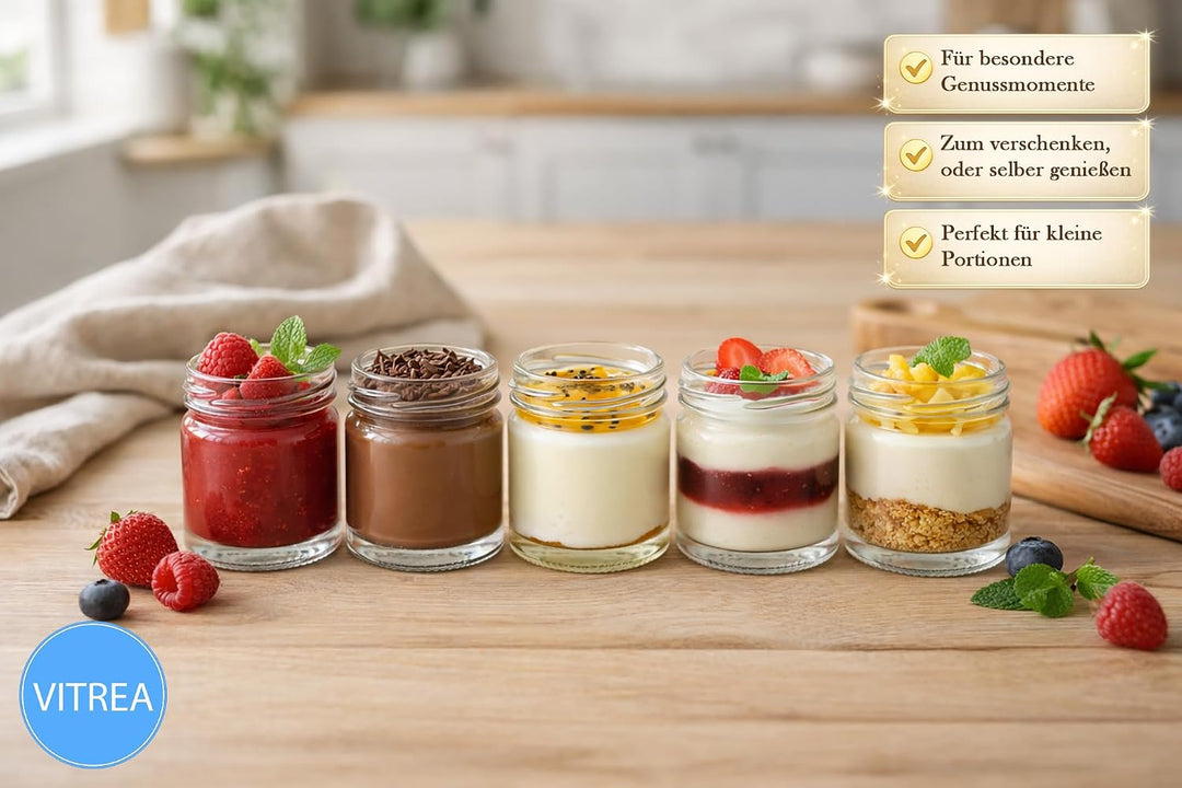 Vitrea 100x Mini Marmeladengläser 37 ml - mit Deckel Gold TO 43 - kleine Einmachgläser zum befüllen