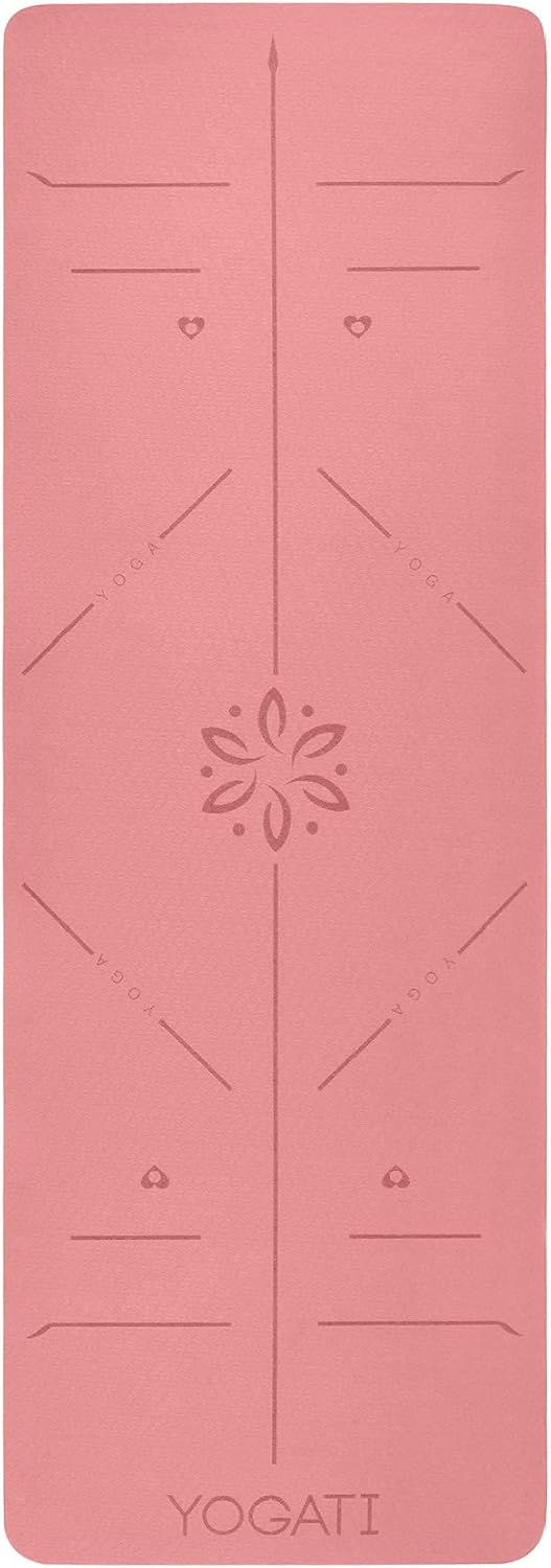 YOGATI Yogamatte rutschfest Schadstofffrei, mit Tragegurt. Yoga Matte mit Ausrichtungslinien. Ideal