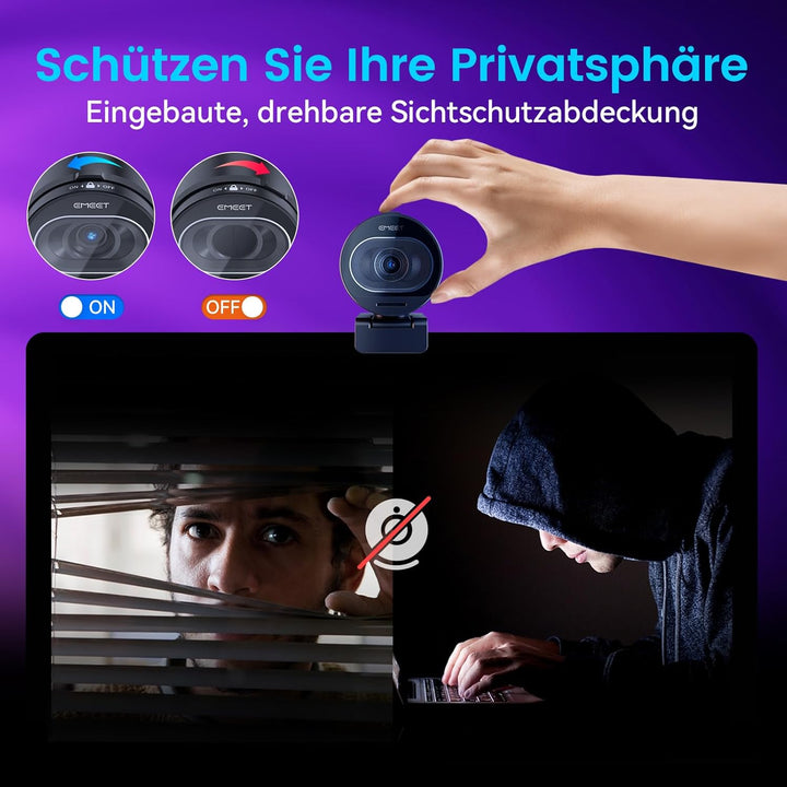 EMEET Webcam 4K S600, 1080P Webcam für PC mit Mikrofon, PDAF Autofokus, Lichtkorrektur, 73° Sichtfel