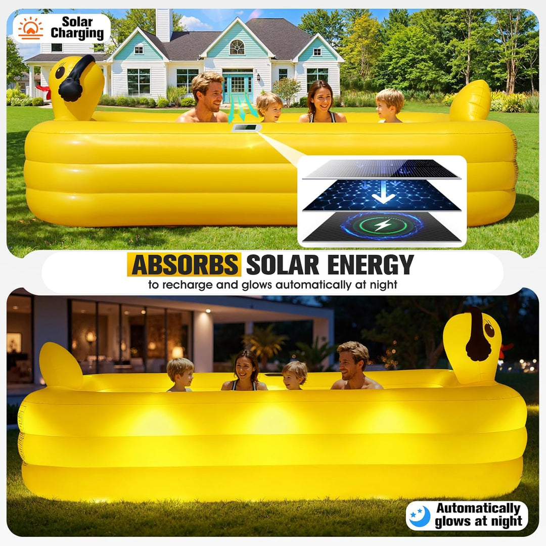 KingSom Aufblasbarer Pool mit Poolbeleuchtung, Solar Enten Planschbecken Gross für Kinder und Erwach