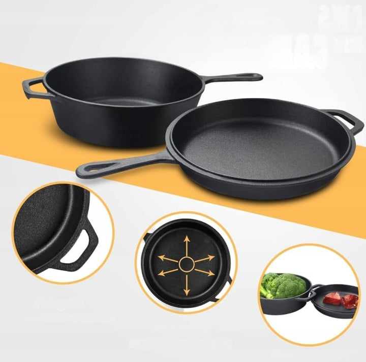 KRAFT&DELE KD4245 Gusseisen Dutch Oven 26 cm 3in1 Kochtopf | mit Pfanne und Deckel, für Induktion, G