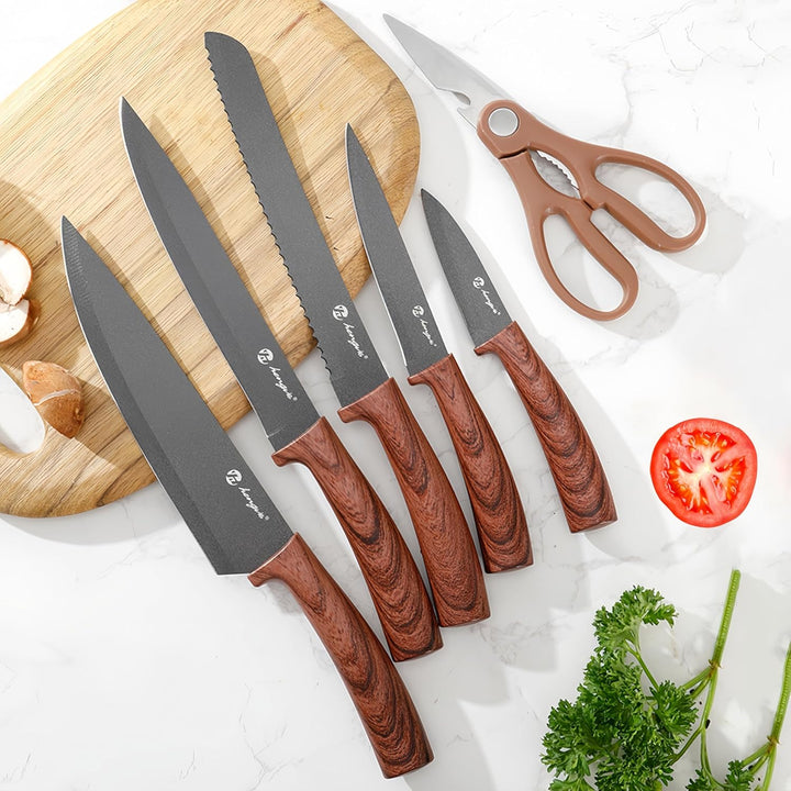 Messerset mit Messerblock, 7-Teilig Hochwertige Edelstahl Küchenmesser mit ergonomischen Griffen, Me