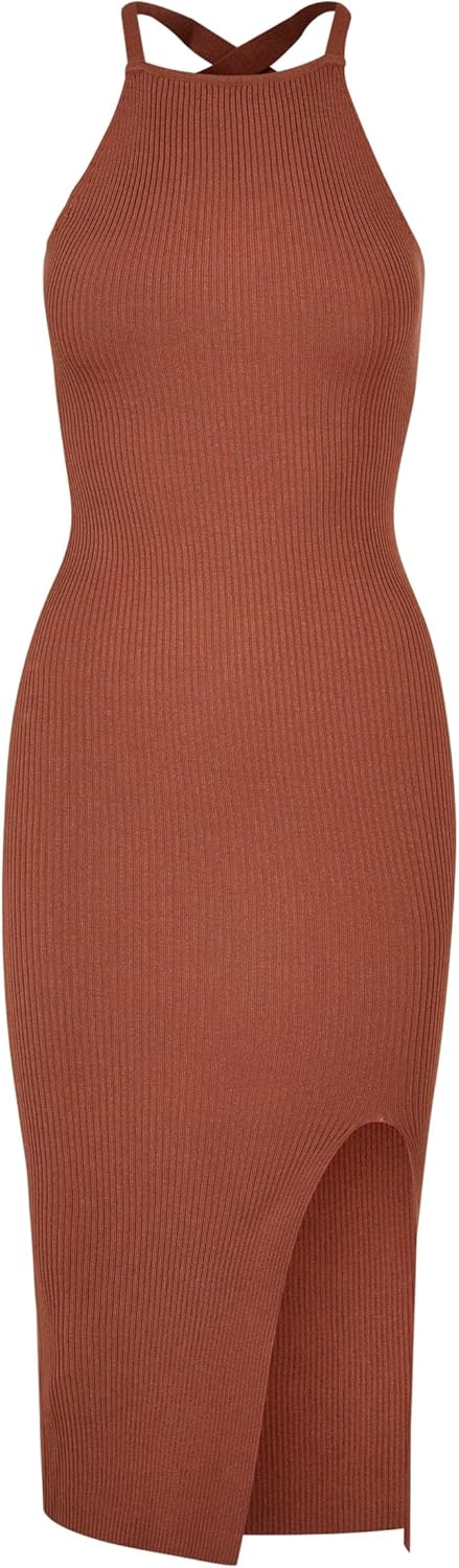 Urban Classics Ladies Midi Rib Knit Crossed Back Dress, Midi Kleid für Damen, erhältlich in vielen v