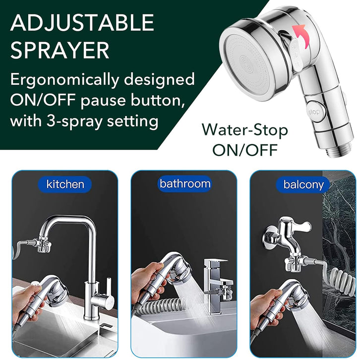 Set Waschbecken Duschkopf, Roscid 3 Modus Handbrause Wassersparend Extern mit 2.5M Schlauch mit 3 Ad