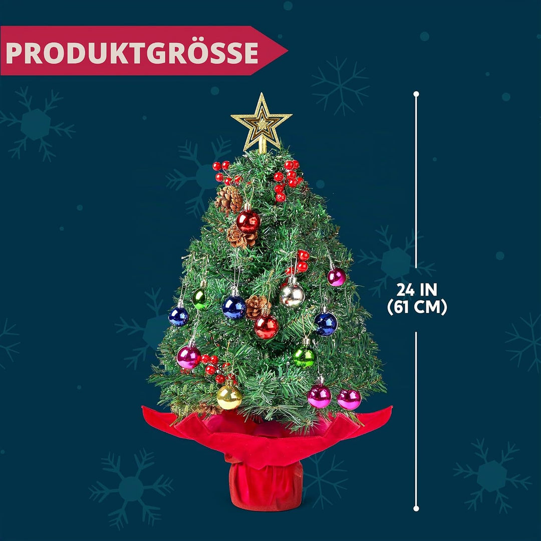 Joiedomi 24" Prelit Tabletop Weihnachtsbaum mit warmen Lichtern, Stechpalmen Beeren, Tannenzapfen fü