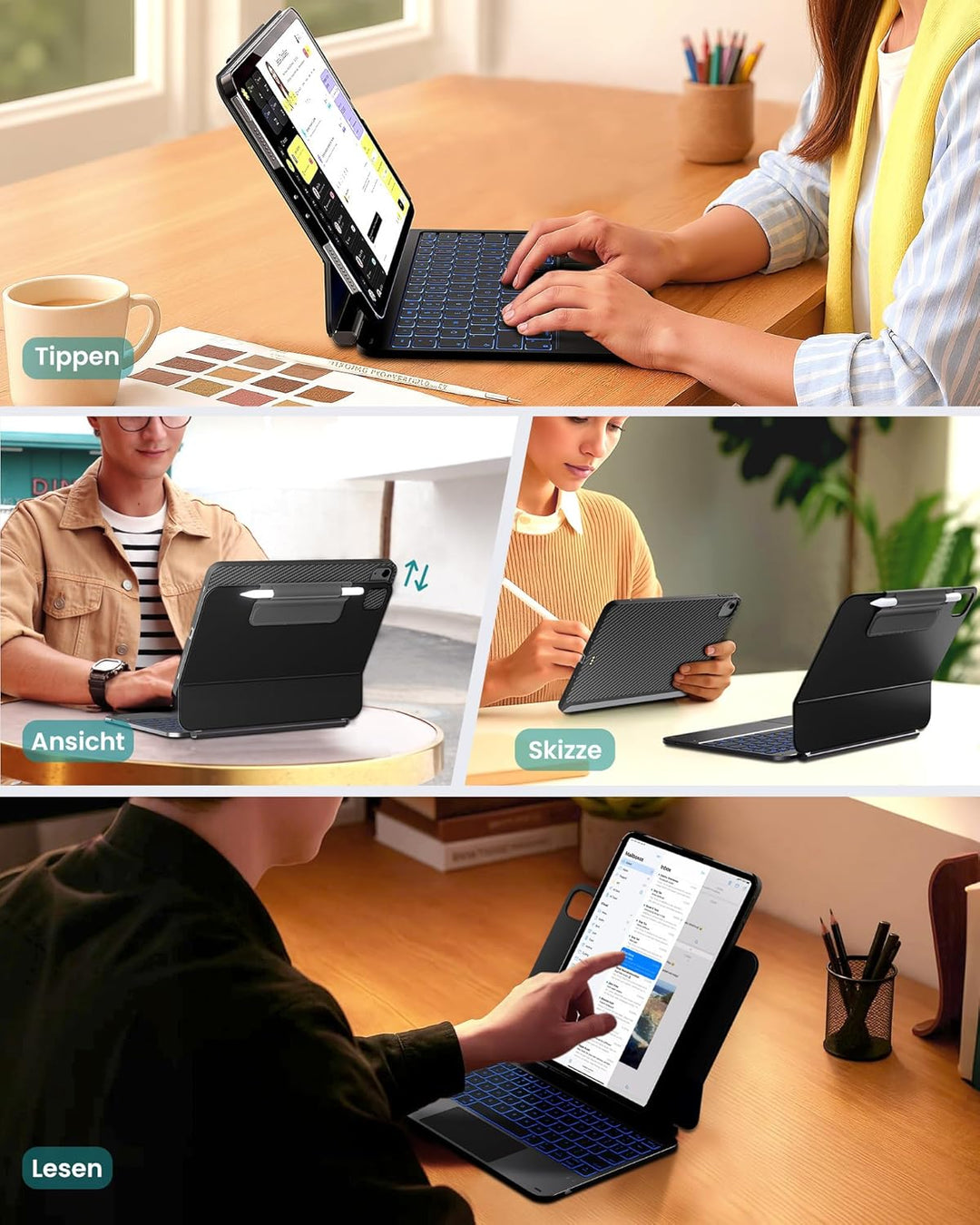 typecase Edge+ Hülle mit Tastatur für iPad Air 11 zoll (M4 2026/M3 2025/M2 2024) &iPad Pro 11 zoll，A