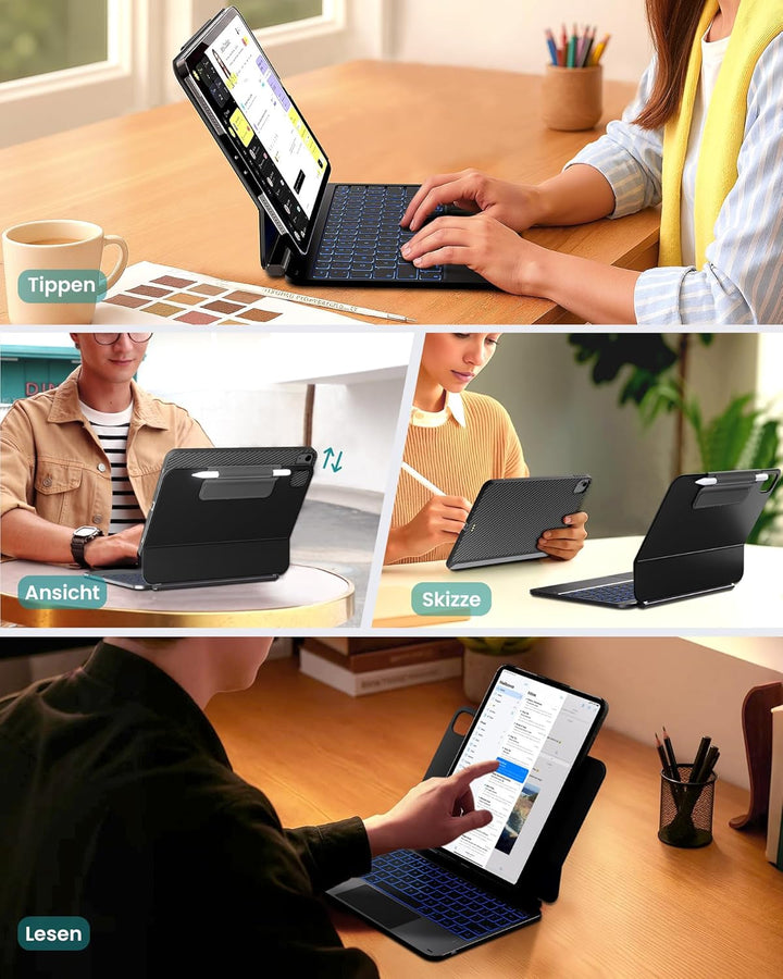 typecase Edge+ Hülle mit Tastatur für iPad Air 11 zoll (M4 2026/M3 2025/M2 2024) &iPad Pro 11 zoll，A