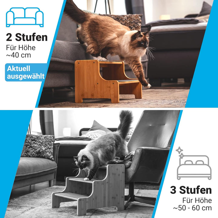 AMAZINGs Haustiertreppe für kleine, mittlere und schwere Hunde, Katzen. 2 Stufen | Hundetreppe + Kat
