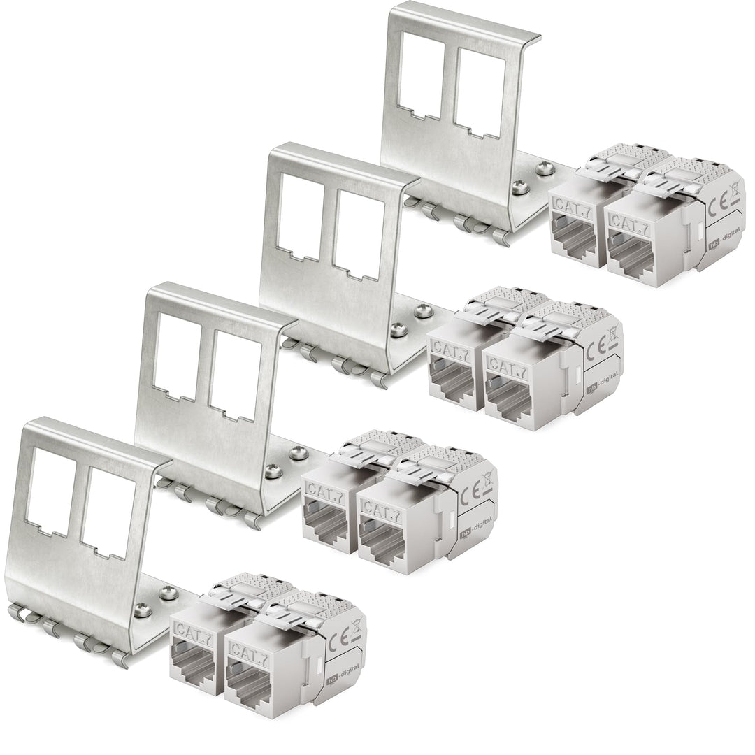 hb-digital Set: 8X CAT.7 Keystone RJ45 Modul + 4X Hutschienenadapter Metall Keystone-Halterung für H