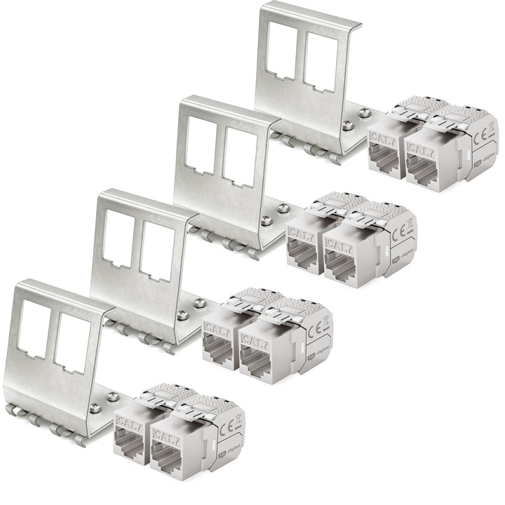 hb-digital Set: 8X CAT.7 Keystone RJ45 Modul + 4X Hutschienenadapter Metall Keystone-Halterung für H