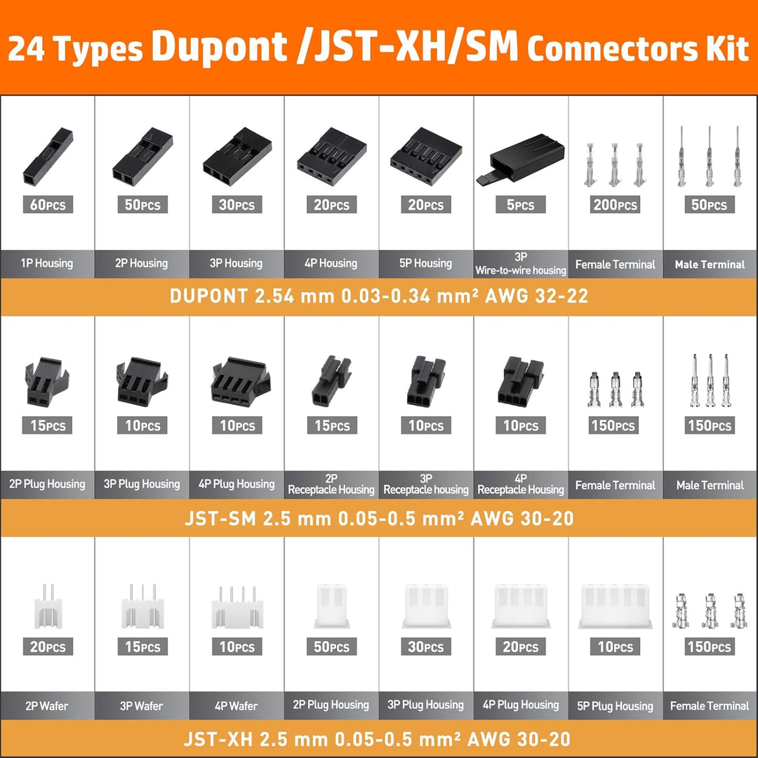 PEBA Premium Crimpzangen Set inkl. 24 Stile Dupont 2,54mm/JST-XH/JST-SM 2,5mm Stecker - Profi Zange