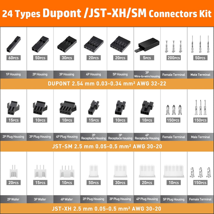 PEBA Premium Crimpzangen Set inkl. 24 Stile Dupont 2,54mm/JST-XH/JST-SM 2,5mm Stecker - Profi Zange