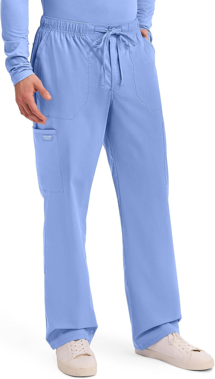 Workwear Professionals Men Scrubs Pant Tapered Leg Fly Front Cargo WW190 S Ciel Blue, S Ciel Blue