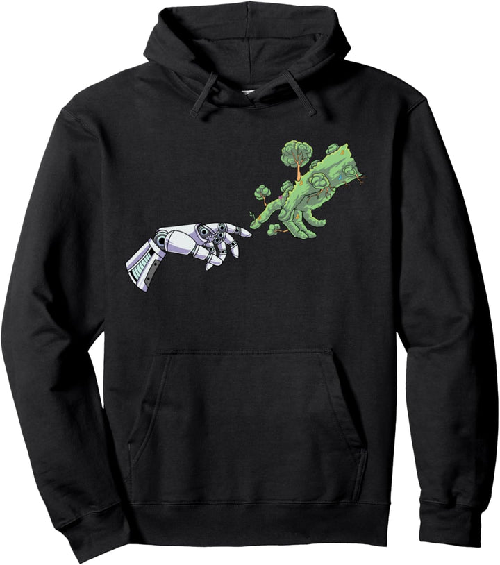 Erschaffung von Adam Michelangelo Cyborg Hand Natur Pullover Hoodie