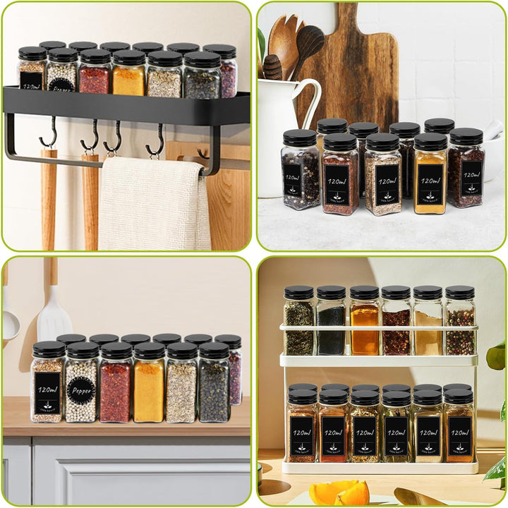 UISEBRT Gewürzgläser Eckig Set 12/24er Gewürzbehälter mit Etiketten Spice Jars Gewürzdosen Glas 120M