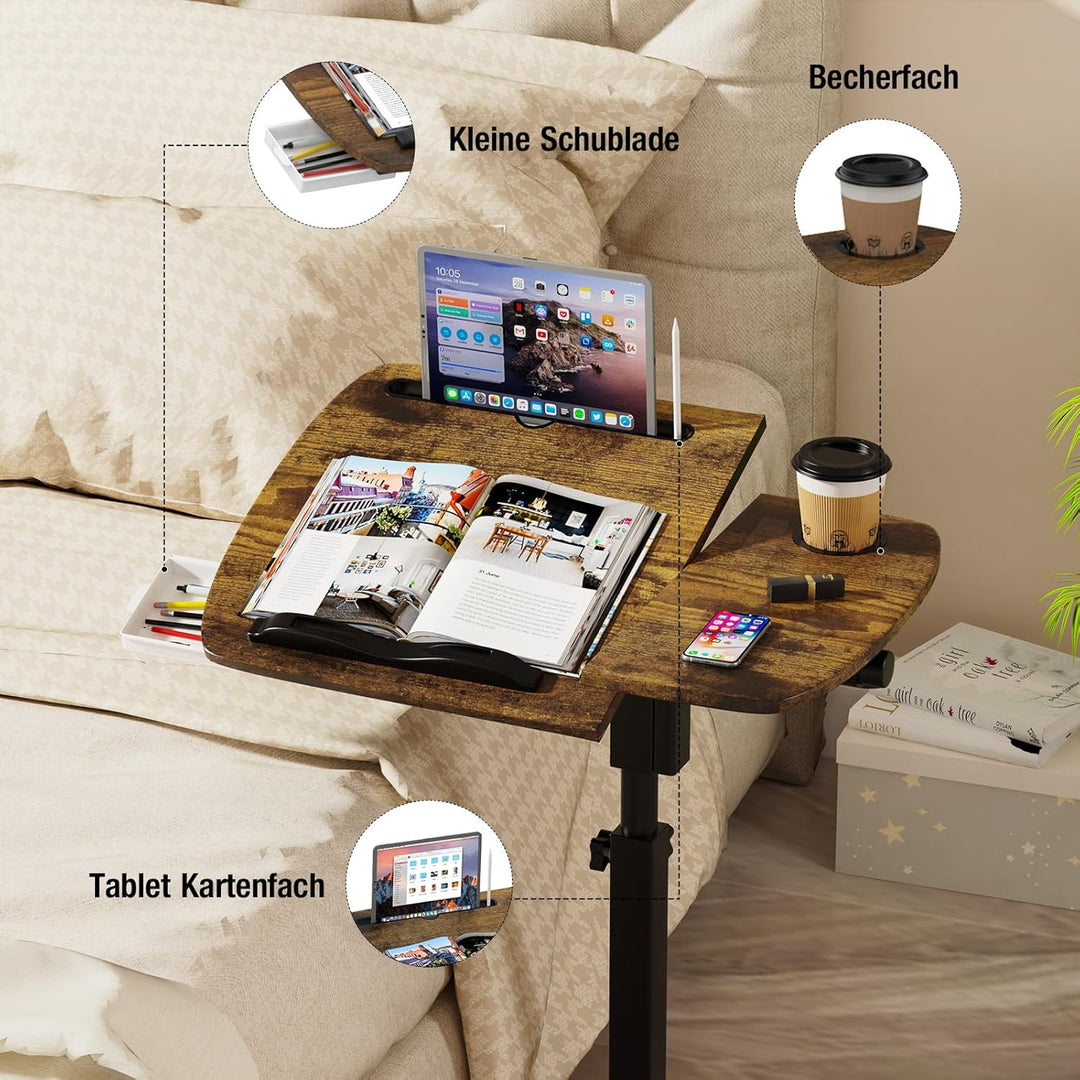 Beistelltisch Mit Rollen, 60x40cm, Mobiler Stehpult, Beistelltisch Laptoptisch mit Rollen, Mobiler S