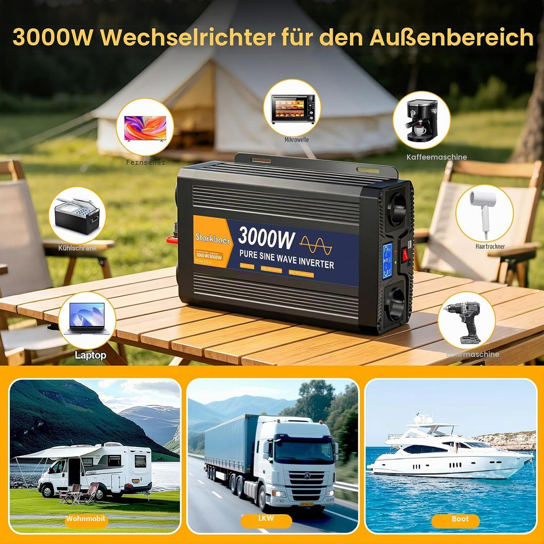 3000W/6000W Wechselrichter 12v auf 230v Reiner Sinus Spannungswandler Power Inverter mit LCD-Bildsch