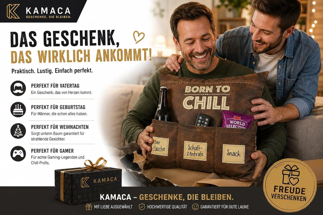KAMACA Originelles Dekokissen Kissen mit 3 Taschen zum selber Befüllen Grösse 43x43 cm tolles Gesche