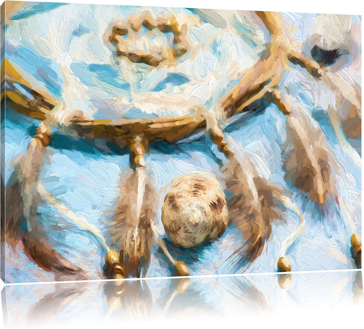 Pixxprint Traumfänger mit Federn als Leinwandbild/Grösse: 100x70 / Wandbild/Kunstdruck/fertig bespan