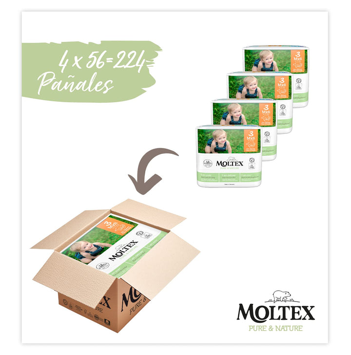 Moltex Pure & Nature Windeln Grösse 3 (4-10 kg), Weiss, Grösse 3 (224) Grösse 3 (224 Stück), Grösse