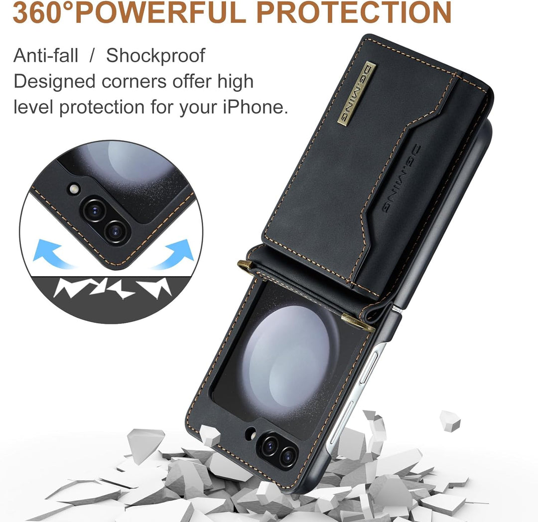 UDBKKDX Brieftasche Handyhülle für Samsung Galaxy Z Flip 5, hülle Mattes Leder mit Ständer Kameralin