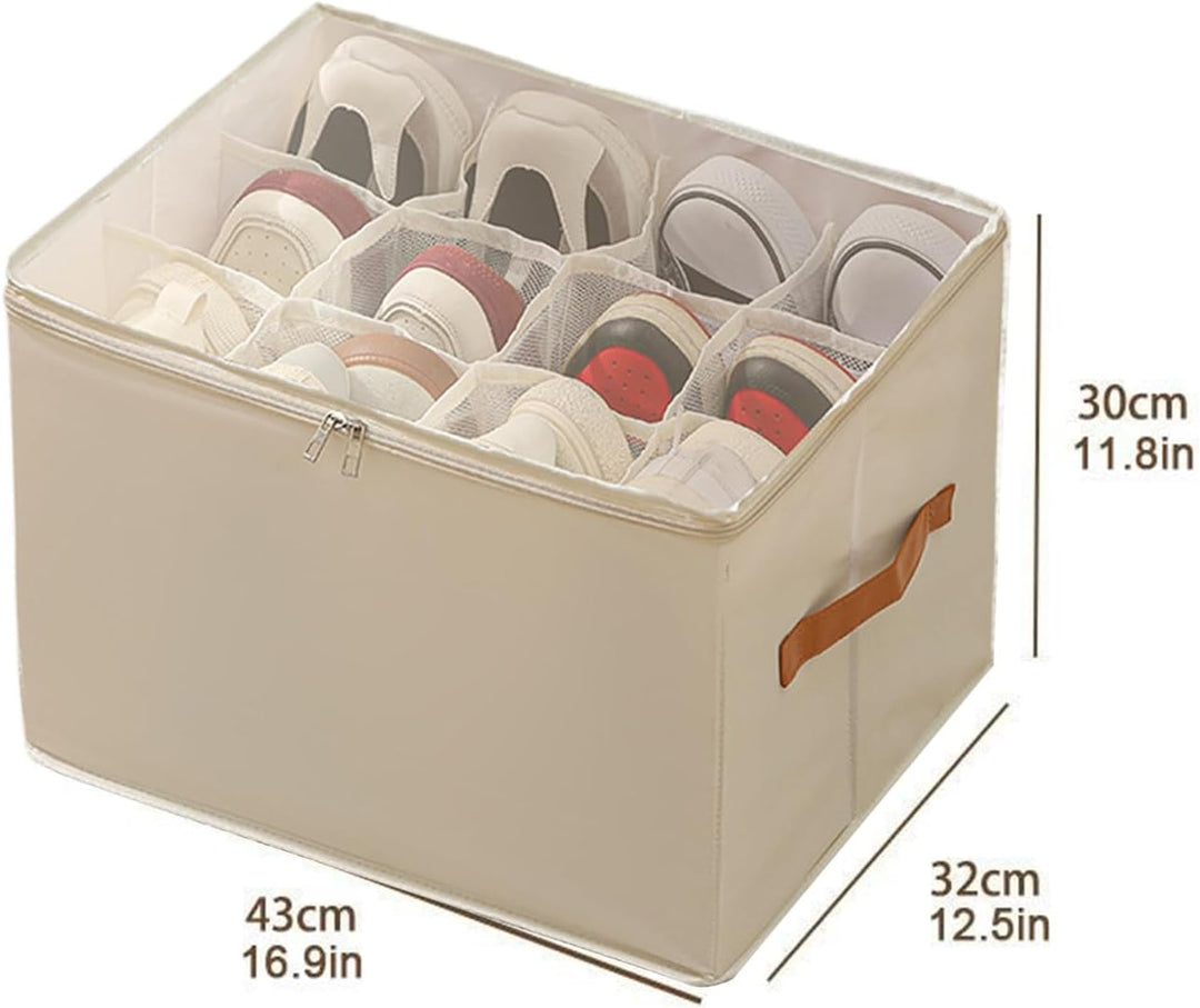 Schuh-Organizer-Box, transparenter Griff, 42 x 32 x 30 cm, platzsparend, faltbar, verstellbare Trenn