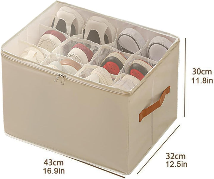 Schuh-Organizer-Box, transparenter Griff, 42 x 32 x 30 cm, platzsparend, faltbar, verstellbare Trenn