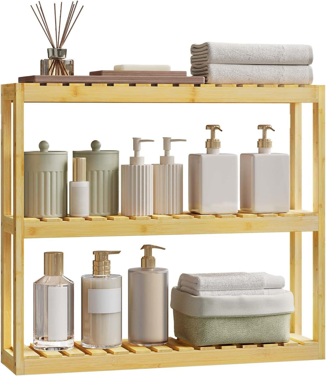 WOLTU Bambus Regal, Hängeregal, Badregal, Wohnzimmerregal, Badezimmerregal stehend, Bücherregal, Sch