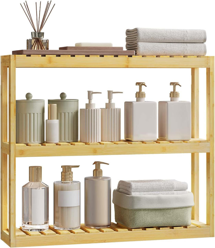 WOLTU Bambus Regal, Hängeregal, Badregal, Wohnzimmerregal, Badezimmerregal stehend, Bücherregal, Sch