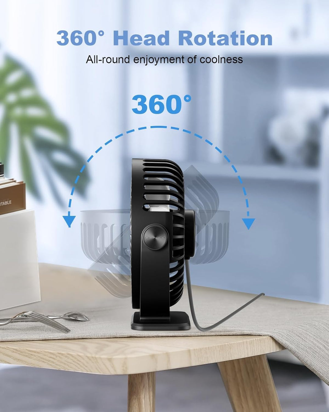 TriPole Ventilator Leiser, Mini Ventilator mit 3 Geschwindigkeiten, USB Tischventilator Leistungssta