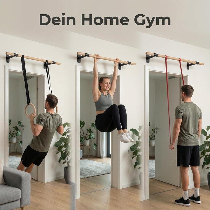Klimmzugstange Wand - Platzsparende Pull Up Bar aus Holz zur festen Wandmontage - stilvolles Design
