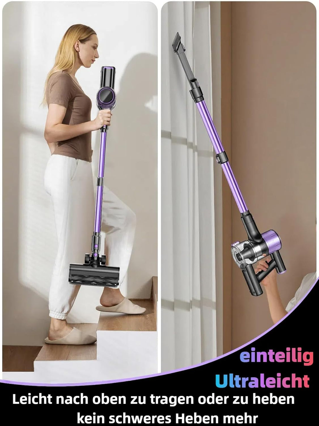Akku Staubsauger, 45KPA/500W/45Mins Staubsauger Kabellos mit LED Display, Ausziehbarer Schlauch, Ant