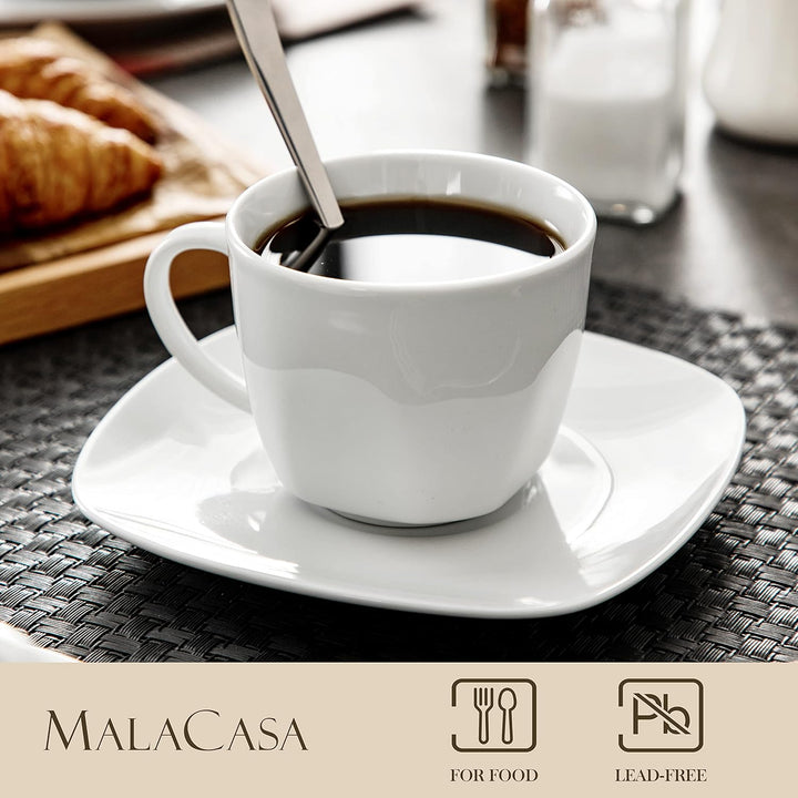 MALACASA, Serie Elisa, 12tlg. Set Cremeweiss Porzellan Kaffeeservice Kaffeebecher Set, Kaffeetassen