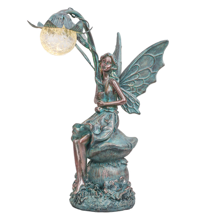 TERESA'S COLLECTIONS Gartenfiguren für aussen, Gartendeko für draussen, 35cm Sitzende Elfen mit Sola