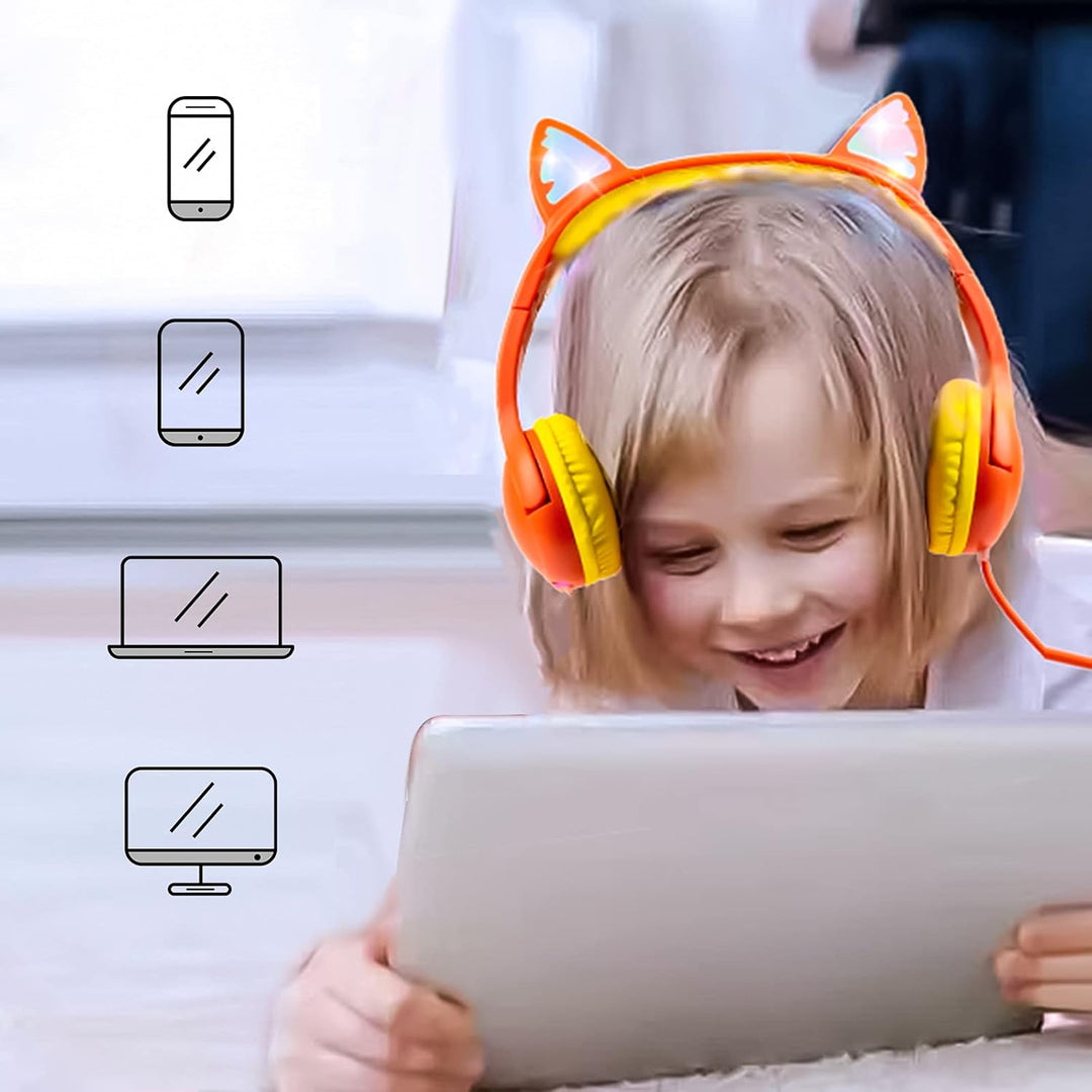 Olyre Kinder Kopfhörer Mädchen, sichere 85 dB Lautstärkeregler,LED-Kopfhörer für Kinder für Schule,